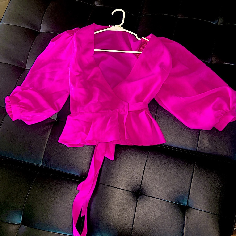 Magenta V-Neck Blouse
